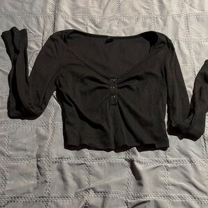 SHEIN Black Crop Top with Button Detail